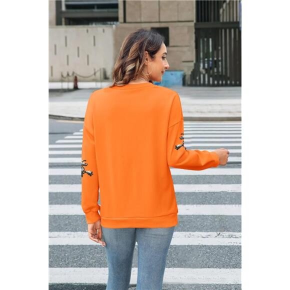 Halloween Sweatshirt – Sequin Ghost Graphic Pullover Crewneck Sweater - Picture 3 of 4